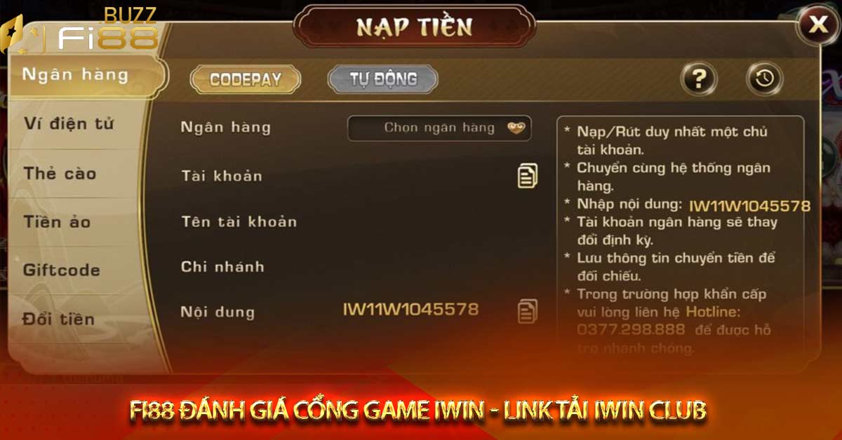 Hướng dẫn cách nạp tiền game bài iwin